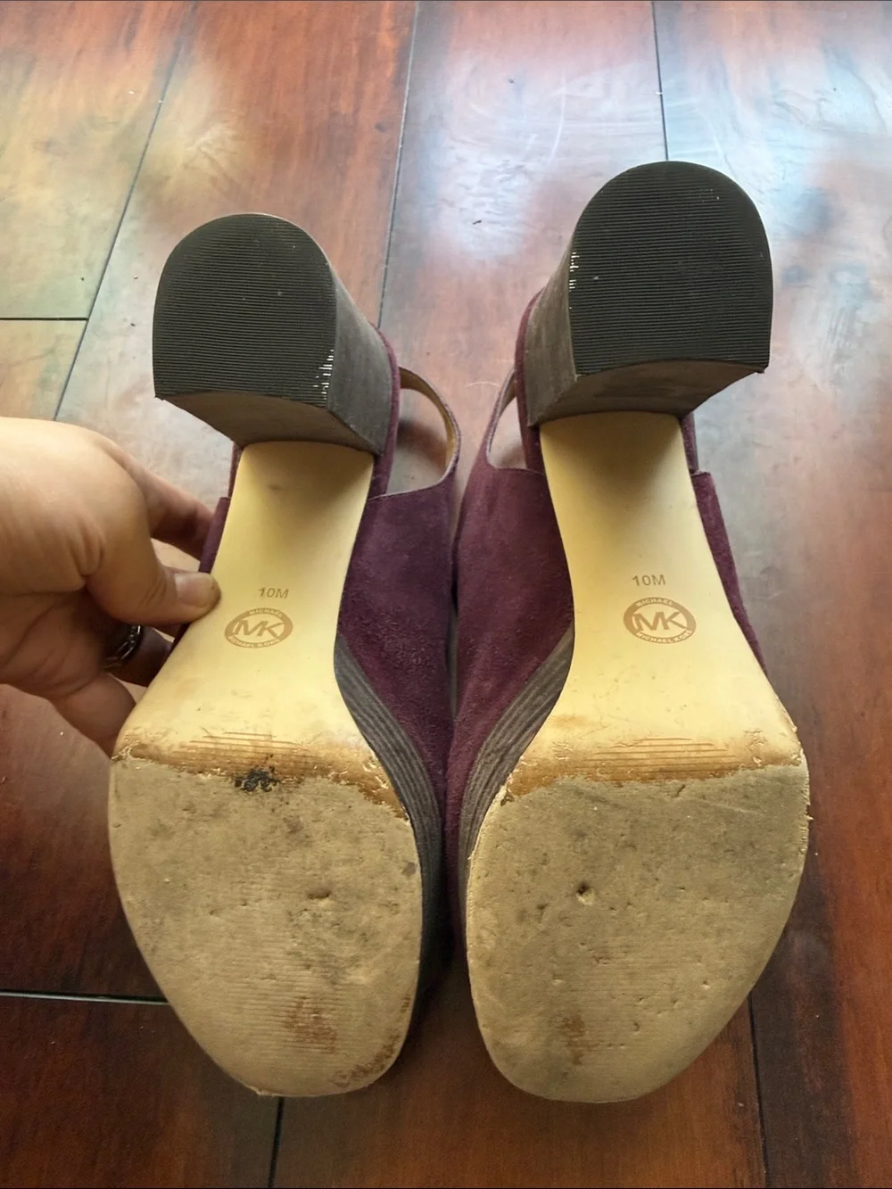 MICHAEL Michael Kors Burgundy Suede Peep-Toe Wedge Slingbacks